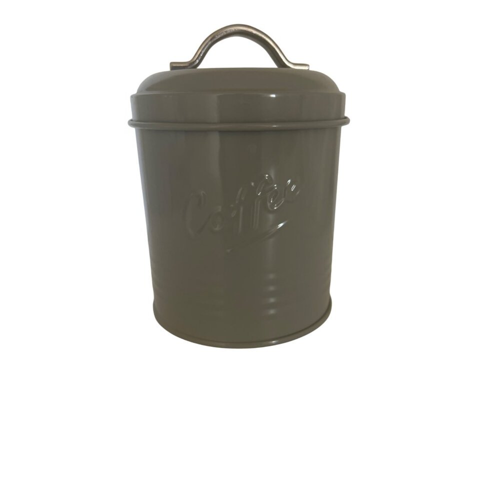 Gray Metal Coffee Storage Canister With Lid & Handle